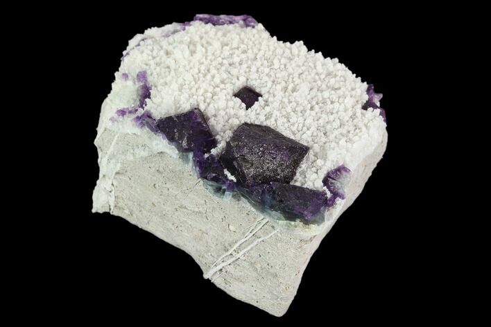 Purple, Octahedral Fluorite Crystals on Quartz - China #128929